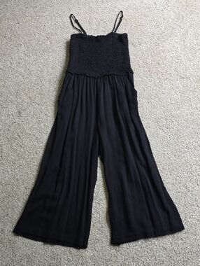 BB Dakota Black Smocked Bodice Wide-Leg Jumpsuit
